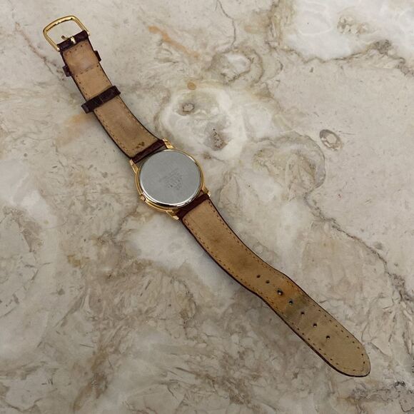 CITIZEN Quartz Watch Gold Tone Case Black Dial Original Croc Embossed Strap - Picture 10 of 12